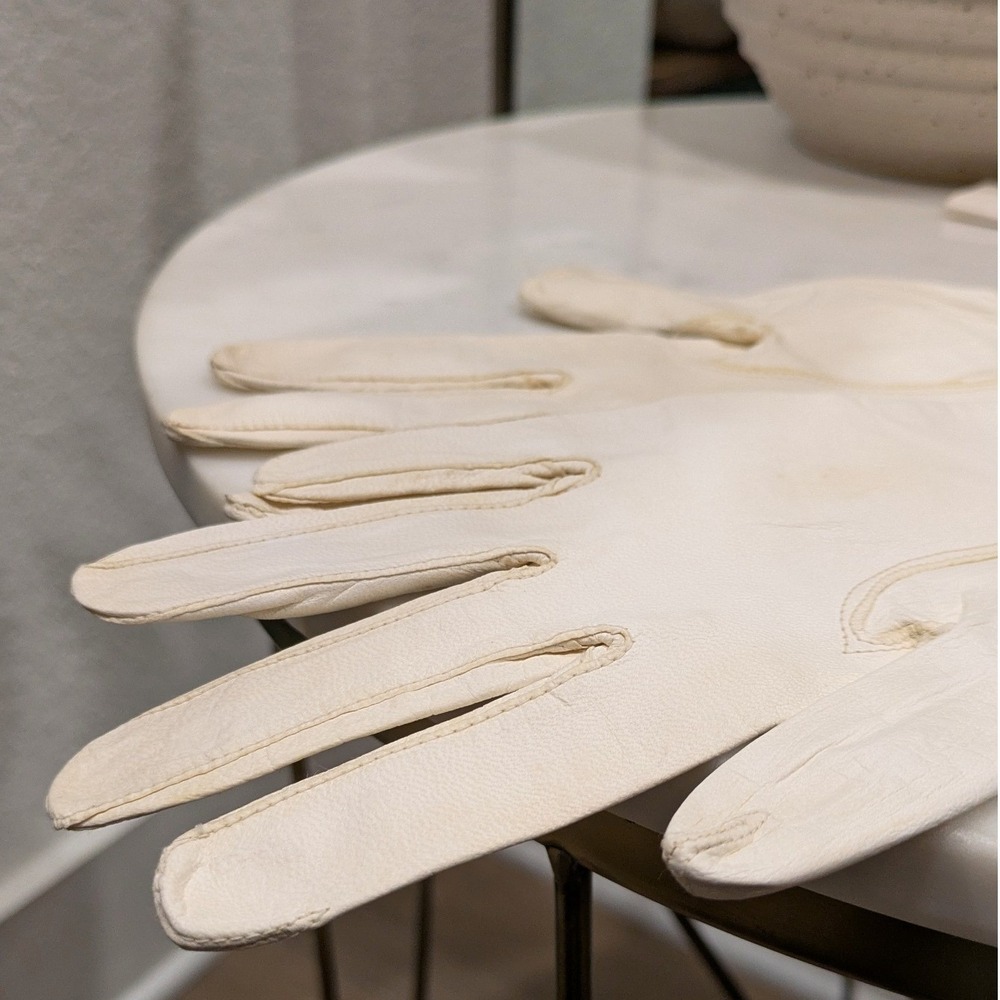Vintage Leather Opera Gloves Made in Italy Women 7 White Pearl Button Formal - Picture 6 of 10